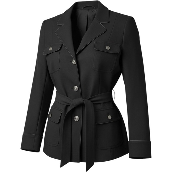 White House Black Market Jackets & Blazers - White House Black Market Classic Black Tailored Belted Safari Field Blazer 8